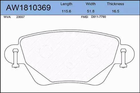 Aywiparts AW1810369 - Тормозные колодки, дисковые, комплект www.autospares.lv