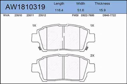 Aywiparts AW1810319 - Brake Pad Set, disc brake www.autospares.lv