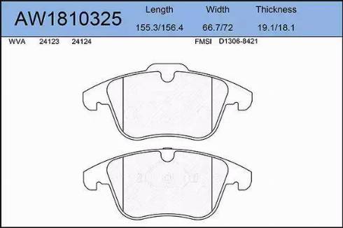 Aywiparts AW1810325 - Тормозные колодки, дисковые, комплект www.autospares.lv