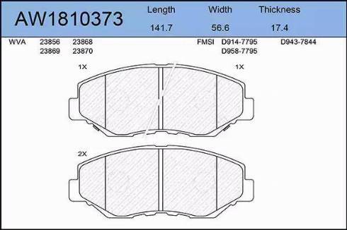 Aywiparts AW1810373 - Brake Pad Set, disc brake www.autospares.lv