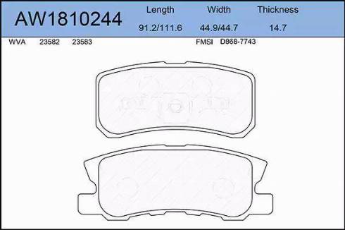 Aywiparts AW1810244 - Brake Pad Set, disc brake www.autospares.lv