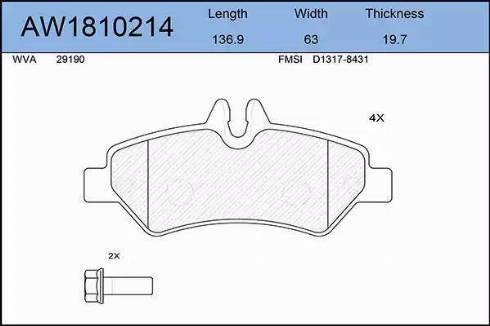 Aywiparts AW1810214 - Тормозные колодки, дисковые, комплект www.autospares.lv