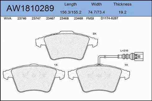 Aywiparts AW1810289 - Bremžu uzliku kompl., Disku bremzes www.autospares.lv