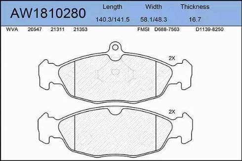 Aywiparts AW1810280 - Bremžu uzliku kompl., Disku bremzes autospares.lv