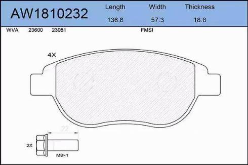 Aywiparts AW1810232 - Bremžu uzliku kompl., Disku bremzes autospares.lv