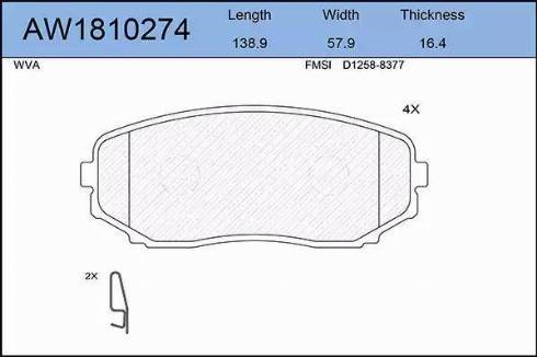 Aywiparts AW1810274 - Тормозные колодки, дисковые, комплект www.autospares.lv