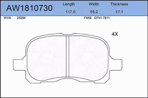 Aywiparts AW1810730 - Brake Pad Set, disc brake www.autospares.lv