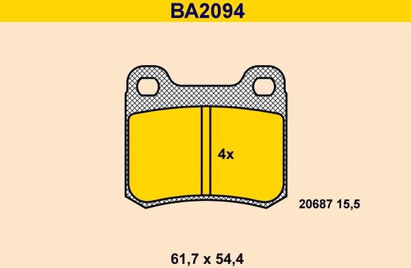 Barum BA2094 - Bremžu uzliku kompl., Disku bremzes www.autospares.lv