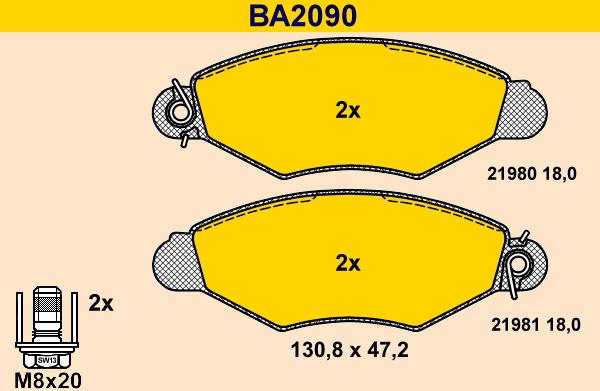 Barum BA2090 - Bremžu uzliku kompl., Disku bremzes autospares.lv