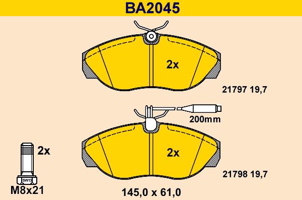 Barum BA2045 - Bremžu uzliku kompl., Disku bremzes www.autospares.lv