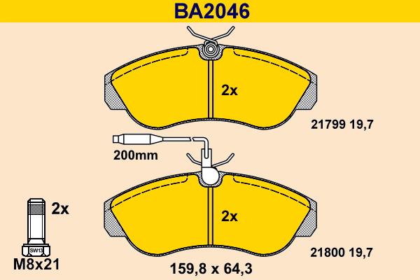 Barum BA2046 - Bremžu uzliku kompl., Disku bremzes www.autospares.lv