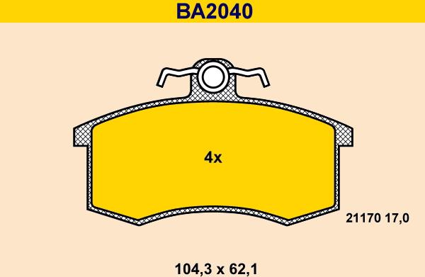 Barum BA2040 - Bremžu uzliku kompl., Disku bremzes www.autospares.lv