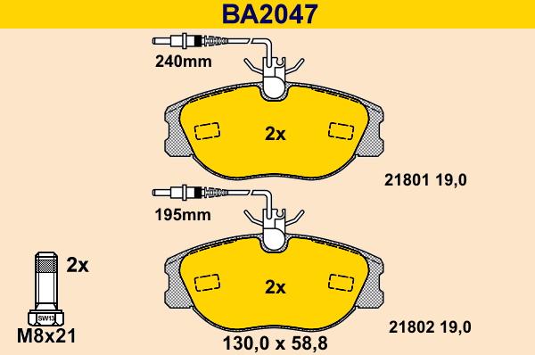 Barum BA2047 - Bremžu uzliku kompl., Disku bremzes www.autospares.lv