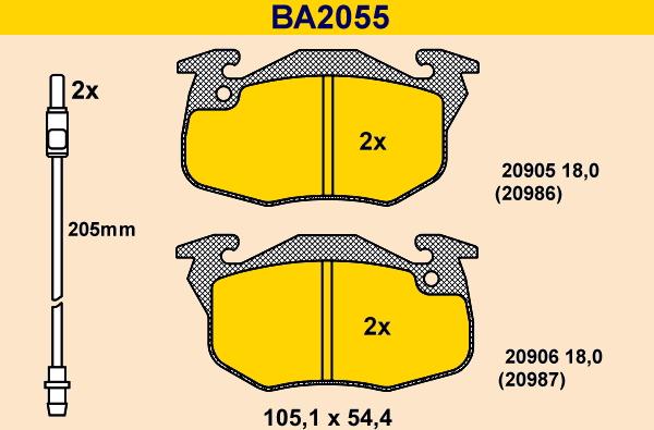 Barum BA2055 - Bremžu uzliku kompl., Disku bremzes www.autospares.lv