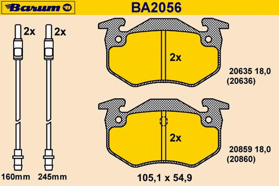 Barum BA2056 - Bremžu uzliku kompl., Disku bremzes www.autospares.lv