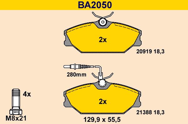 Barum BA2050 - Bremžu uzliku kompl., Disku bremzes www.autospares.lv