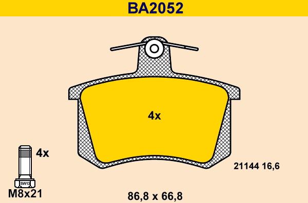 Barum BA2052 - Bremžu uzliku kompl., Disku bremzes www.autospares.lv