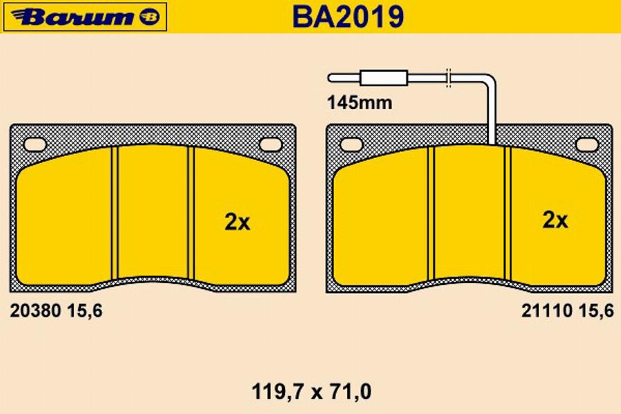 Barum BA2019 - Bremžu uzliku kompl., Disku bremzes autospares.lv