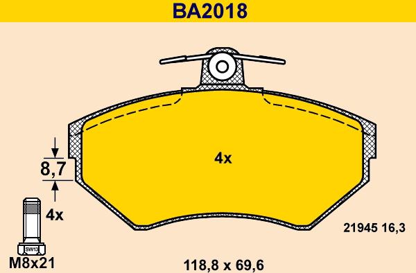 Barum BA2018 - Bremžu uzliku kompl., Disku bremzes www.autospares.lv