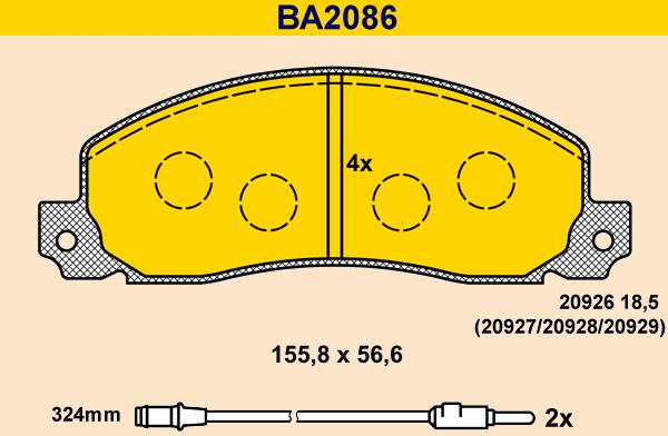 Barum BA2086 - Bremžu uzliku kompl., Disku bremzes autospares.lv