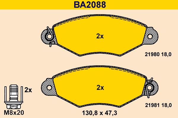 Barum BA2088 - Bremžu uzliku kompl., Disku bremzes www.autospares.lv