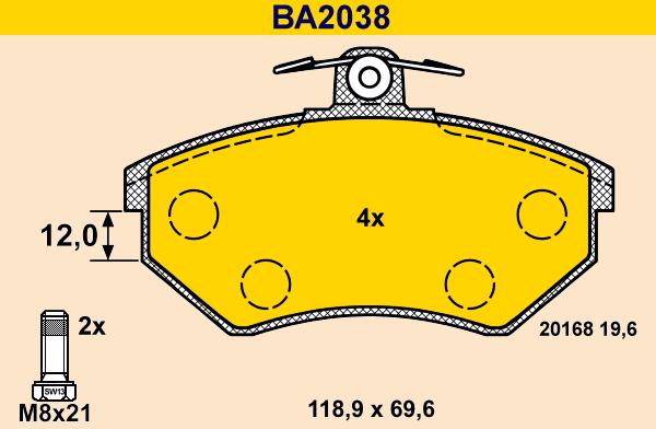 Barum BA2038 - Bremžu uzliku kompl., Disku bremzes www.autospares.lv