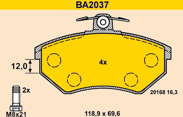 Barum BA2037 - Тормозные колодки, дисковые, комплект www.autospares.lv