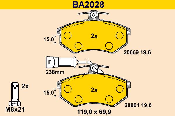 Barum BA2028 - Тормозные колодки, дисковые, комплект www.autospares.lv