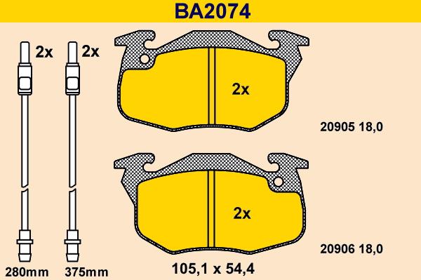 Barum BA2074 - Bremžu uzliku kompl., Disku bremzes www.autospares.lv