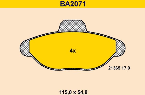 Barum BA2071 - Bremžu uzliku kompl., Disku bremzes www.autospares.lv