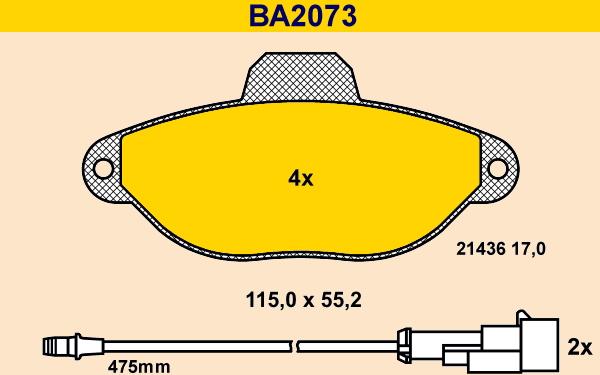 Barum BA2073 - Bremžu uzliku kompl., Disku bremzes www.autospares.lv