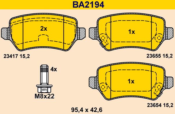 Barum BA2194 - Bremžu uzliku kompl., Disku bremzes autospares.lv