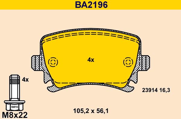 Barum BA2196 - Тормозные колодки, дисковые, комплект www.autospares.lv