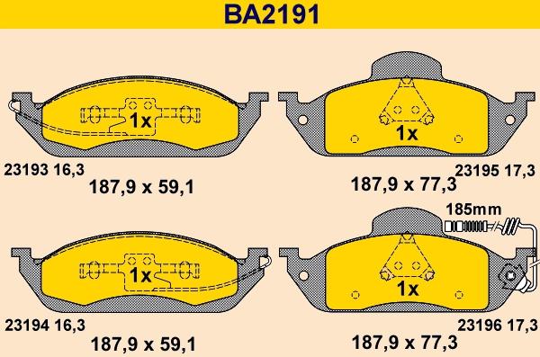 Barum BA2191 - Bremžu uzliku kompl., Disku bremzes www.autospares.lv