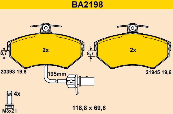 Barum BA2198 - Тормозные колодки, дисковые, комплект www.autospares.lv