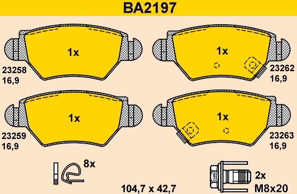 Barum BA2197 - Тормозные колодки, дисковые, комплект www.autospares.lv