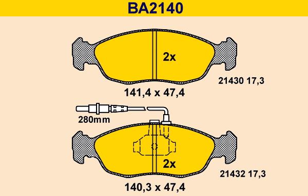 Barum BA2140 - Bremžu uzliku kompl., Disku bremzes www.autospares.lv