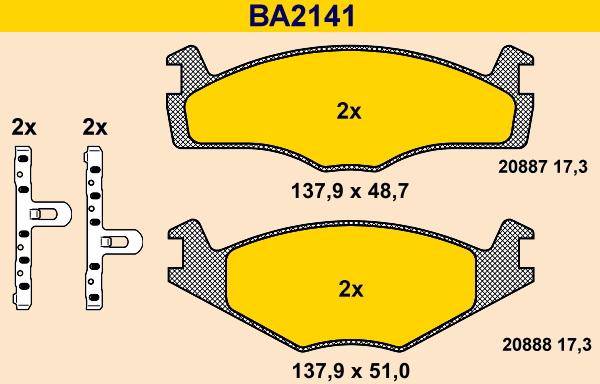 Barum BA2141 - Bremžu uzliku kompl., Disku bremzes www.autospares.lv