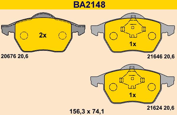 Barum BA2148 - Тормозные колодки, дисковые, комплект www.autospares.lv