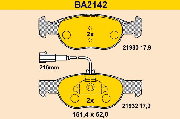 Barum BA2142 - Bremžu uzliku kompl., Disku bremzes www.autospares.lv