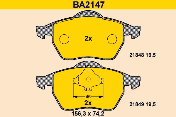 Barum BA2147 - Тормозные колодки, дисковые, комплект www.autospares.lv