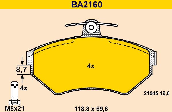 Barum BA2160 - Bremžu uzliku kompl., Disku bremzes www.autospares.lv