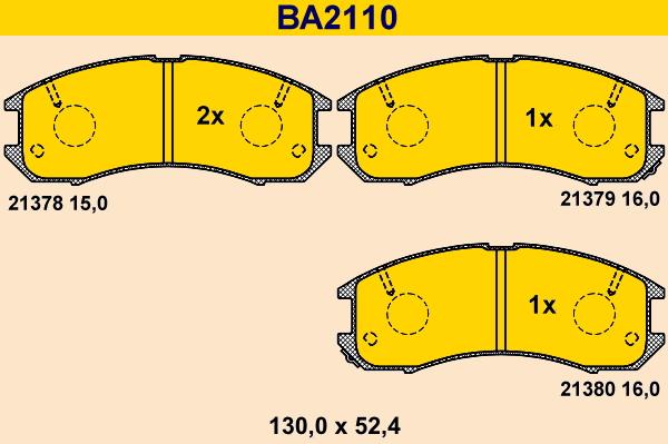 Barum BA2110 - Тормозные колодки, дисковые, комплект www.autospares.lv