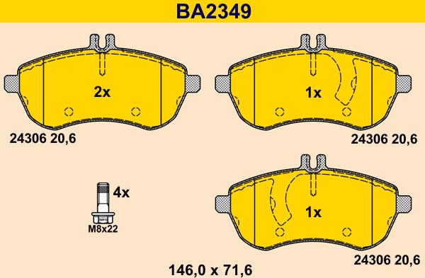 Barum BA2349 - Bremžu uzliku kompl., Disku bremzes autospares.lv