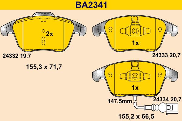 Barum BA2341 - Bremžu uzliku kompl., Disku bremzes autospares.lv