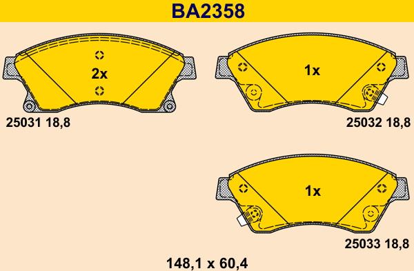 Barum BA2358 - Bremžu uzliku kompl., Disku bremzes www.autospares.lv