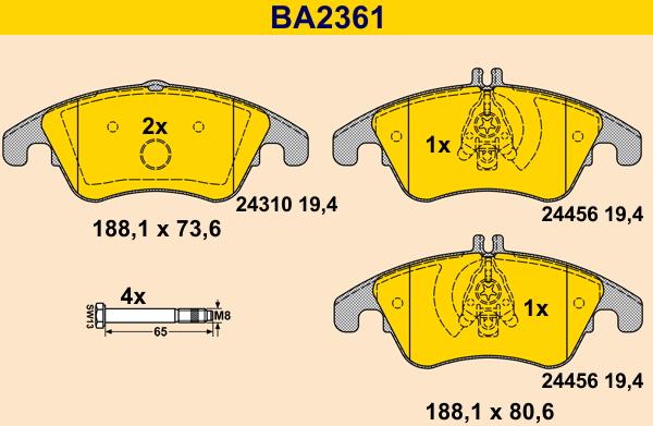 Barum BA2361 - Bremžu uzliku kompl., Disku bremzes www.autospares.lv