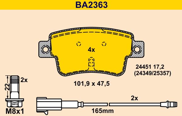 Barum BA2363 - Тормозные колодки, дисковые, комплект www.autospares.lv