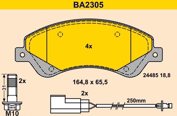 Barum BA2305 - Bremžu uzliku kompl., Disku bremzes www.autospares.lv