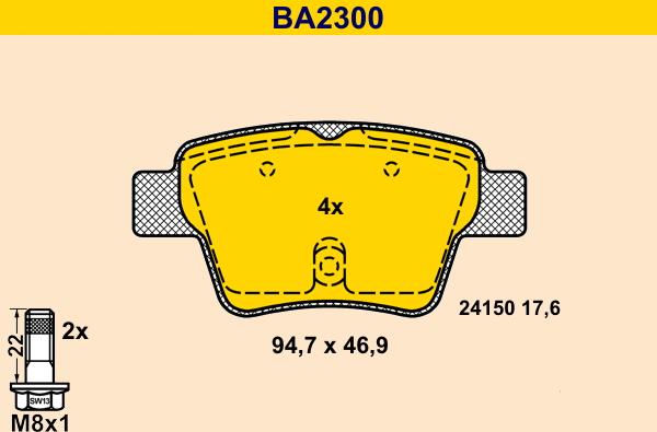 Barum BA2300 - Тормозные колодки, дисковые, комплект www.autospares.lv